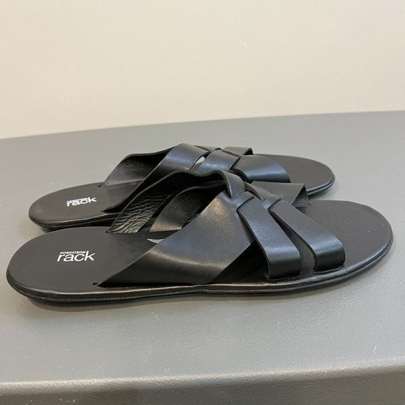 NWOT NORDSTROM Porter Cross‎ Strap Slide Genuine Leather Sandal In Black (10) - Picture 8 of 13